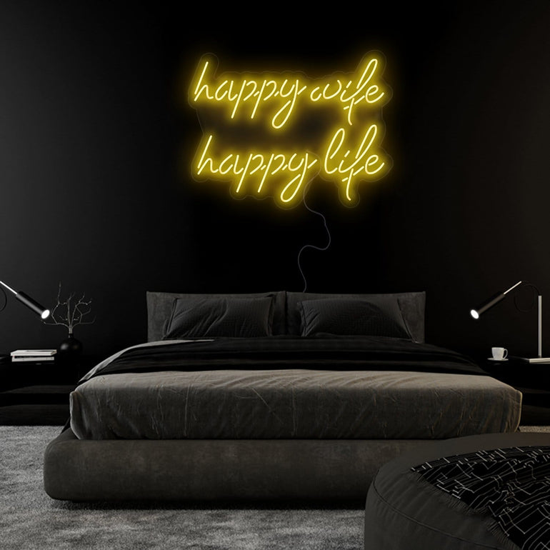 "Happy Wife Happy Life" LED Neonschild Sign Schriftzug - NEONEVERGLOW