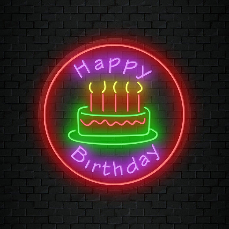 "Happy Birthday Torte" LED  Neonschild Sign Schriftzug - NEONEVERGLOW