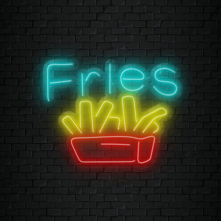 "Fries Pommes " LED Neonschild Sign Schriftzug - NEONEVERGLOW